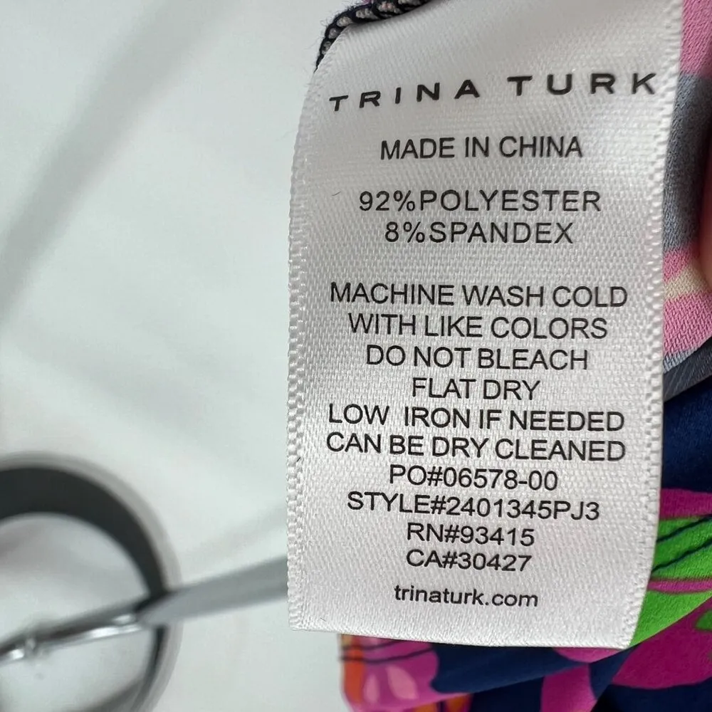 Trina Turk Floral Jersey Split Sleeve Boat Neck Dress Size XS Pink Orange NWT - Image 10