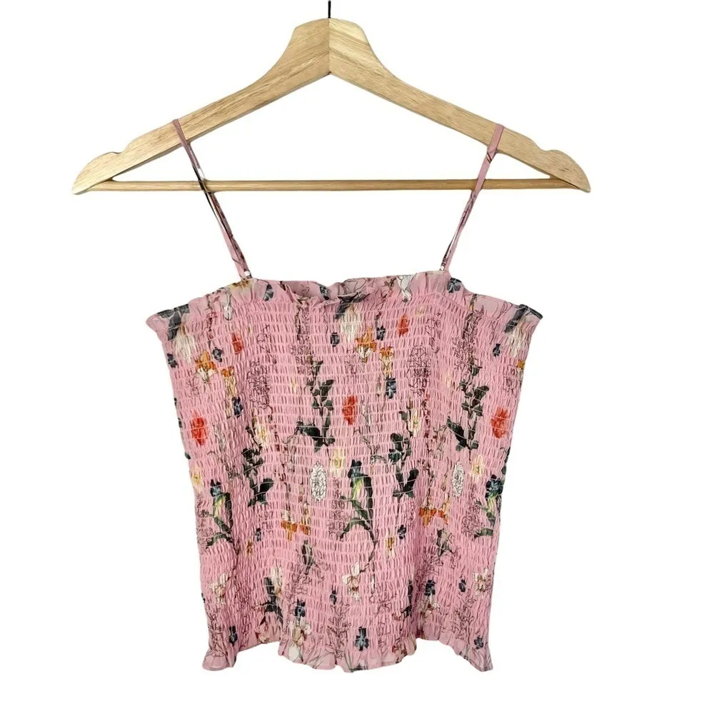 NEW Gianni Bini Stacey Pink Floral Smocked Cami Tank Top XS - Image 3