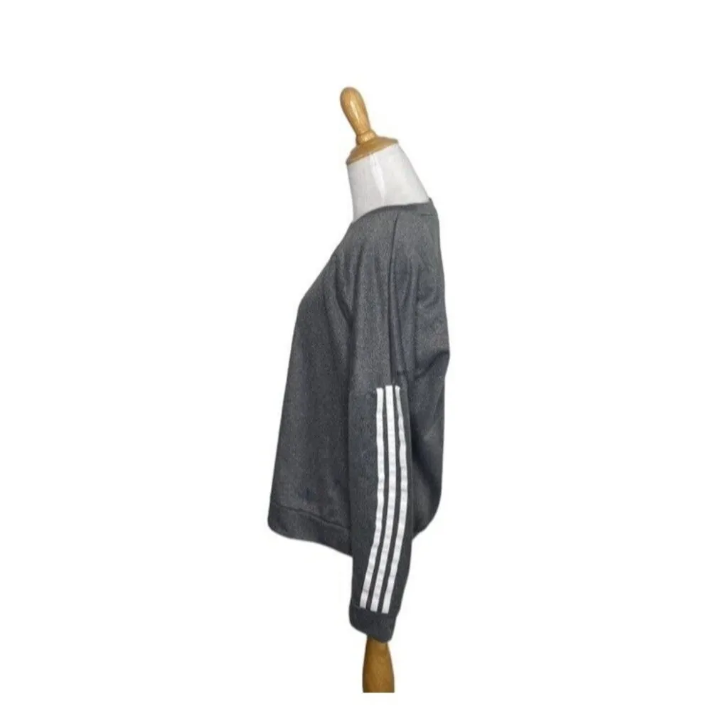 Adidas Running Women's Size Large (L) Gray Long Sleeve Sweatshirt 3 White Stripe - Image 6