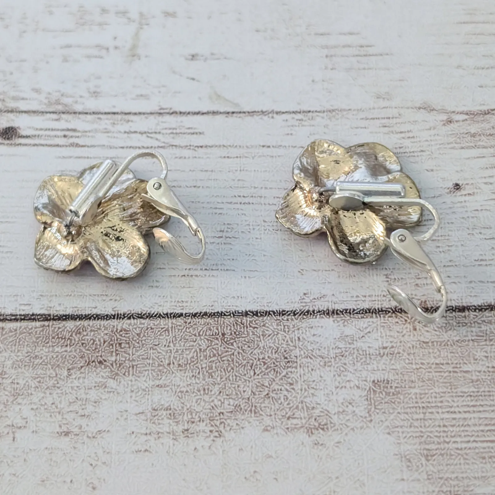 Vintage Clip On Earrings Pink Flower Stud Earring Conversion - Image 7