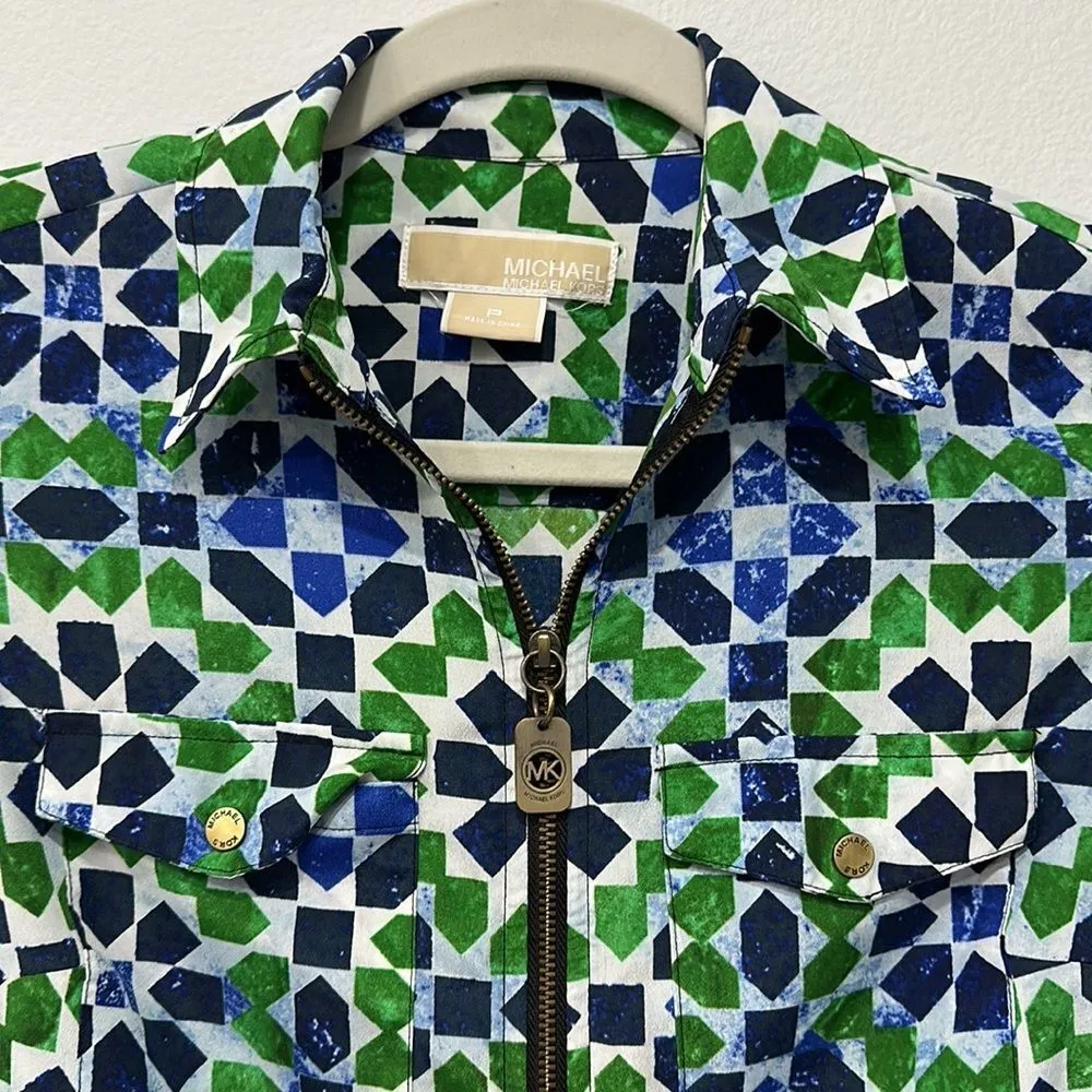 MICHAEL Michael Kors Rolled Up Sleeve Petite Zip Up Top - Image 3