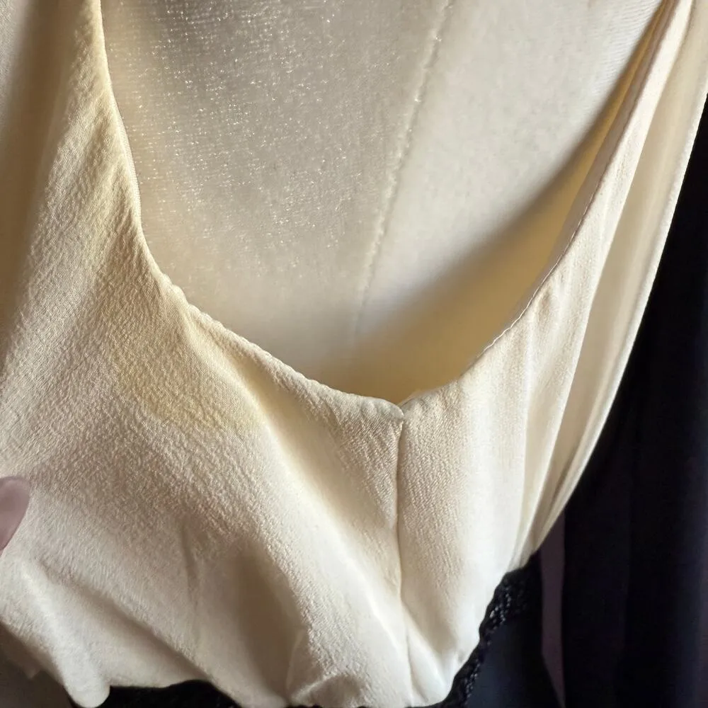 LUISA SPAGNOLI | Black & Cream Silk Surplice Bodice Beaded Cocktail Dress Size 6 - Image 10