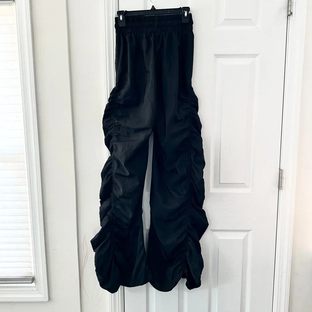 Kollyy Black Harajuku Nylon Baggy Ruched Gathered Y2K Windbreaker Pants Small - Image 9