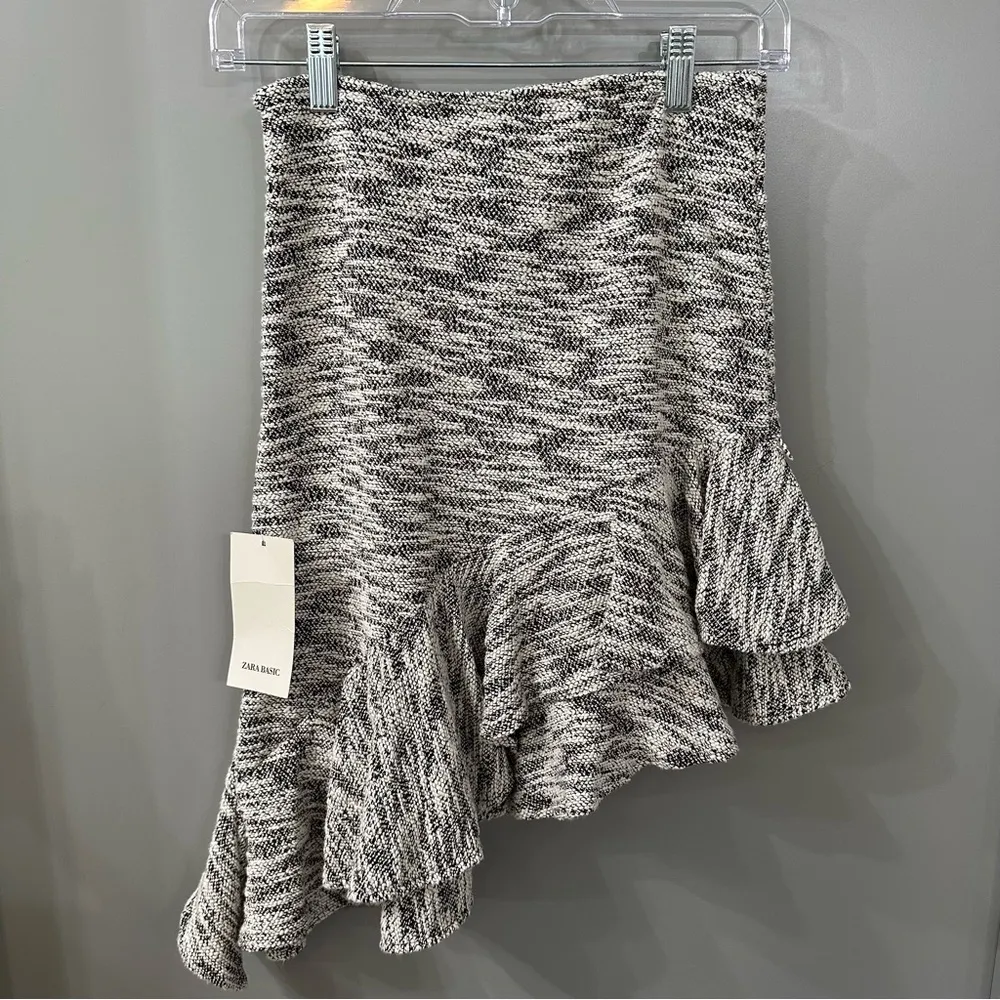 NWT Zara Asymmetrical Marled Tweed Boucle Ruffle Skirt Size XS - Image 7