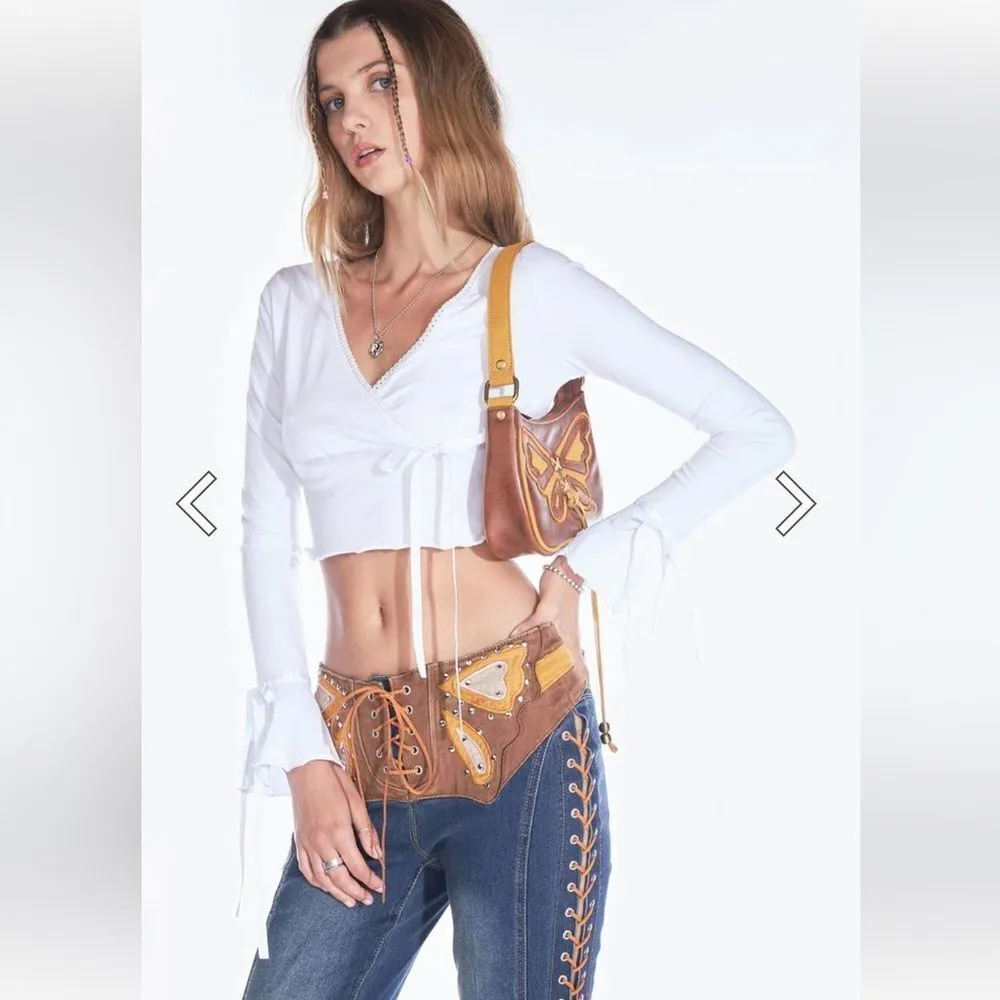 dELiA*s by Dolls Kill Pretty Fly Wrap Front Crop Top White Size L - Image 8