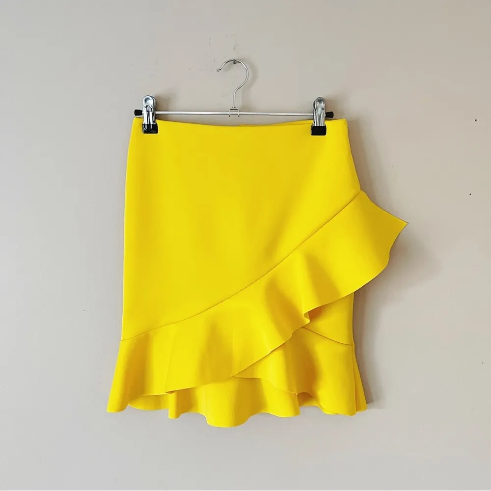 ASOS | Yellow Scuba Tiered Ruffle Mini Skirt Sz 4 - Image 14