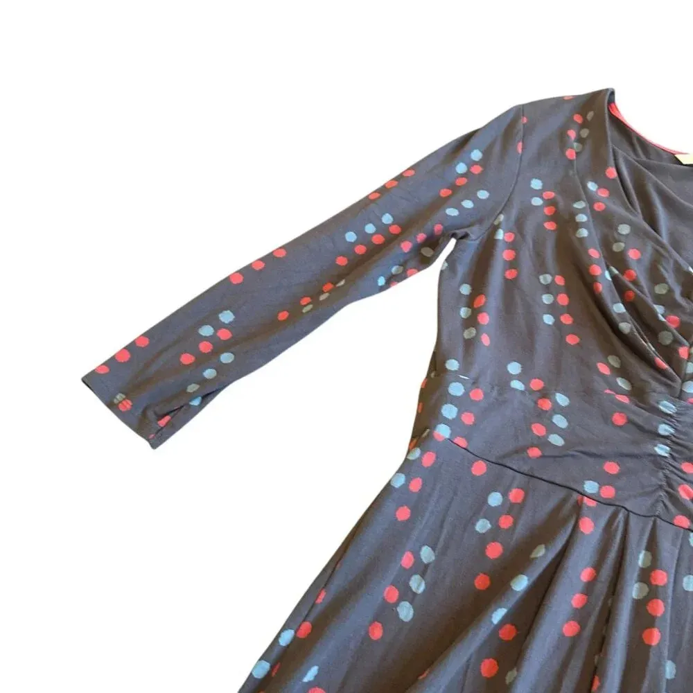 Boden Gathered Band Jersey Stretch Dress Grey Fun Print V - Image 3