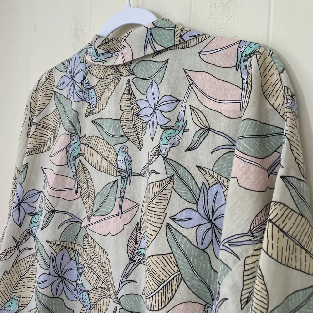 Vintage Tropical Floral Bird Print Button Up Shirt Collared ~ Women’s Size XXL - Image 8