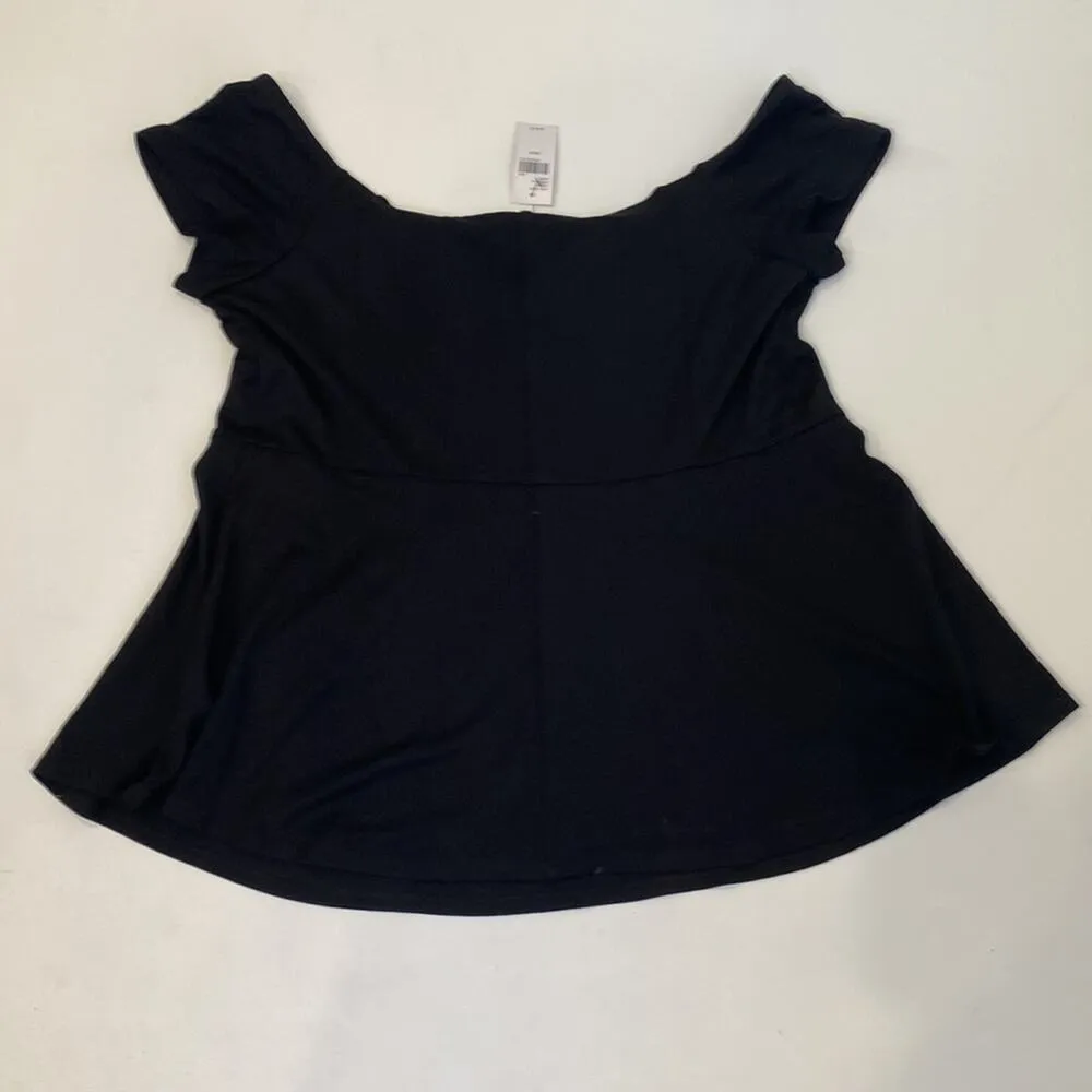 Lane Bryant Short Sleeve Blk Off Shoulder Peplum Pleat Top Stretch NWT Sz 18/20 - Image 13