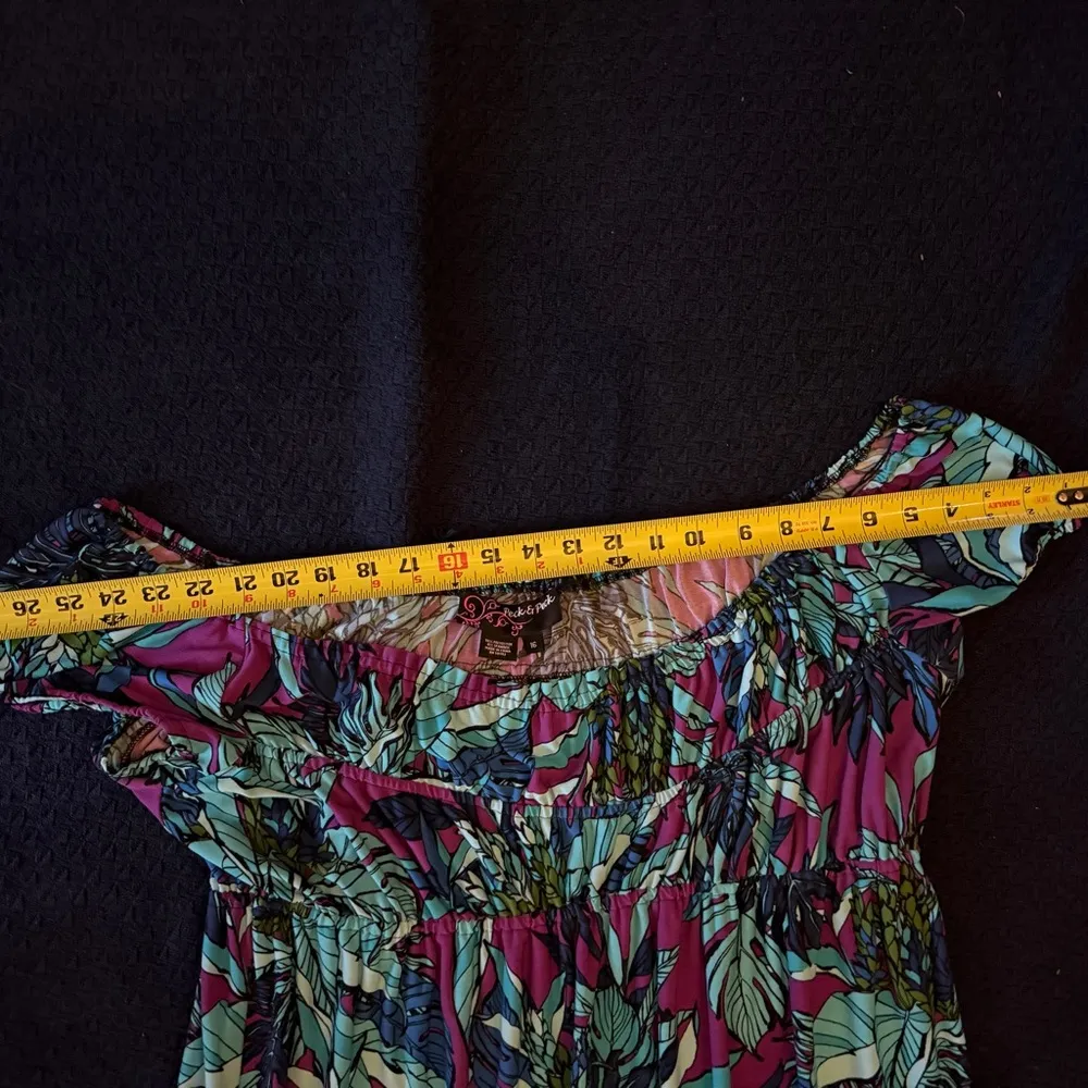 Peck & Peck size 16 offshoulder tropical print dress stretchy smocked boho style - Image 3