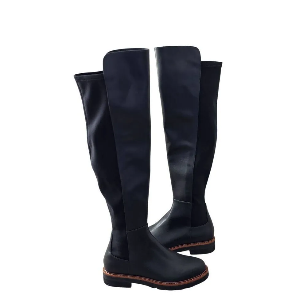 Stuart Weitzman Over The Knee Leather Boots Almond Toe Size 6 in Black NEW - Image 5