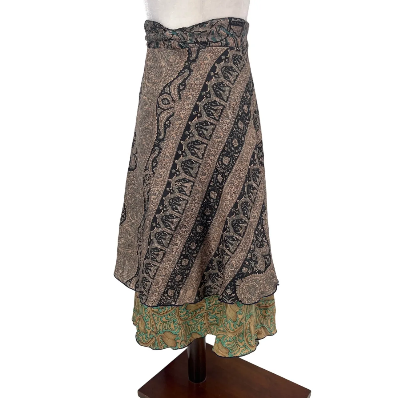 Silk Blend Ethnic Reversible Wrap Skirt OS Festival Hippie Patchwork Boho Y2K - Image 12