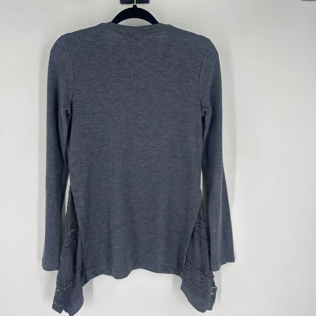 Logo Lori Goldstein Waffle Knit Shark Bite Lace Trim‎ Shirt Size XS Gray LS - Image 6