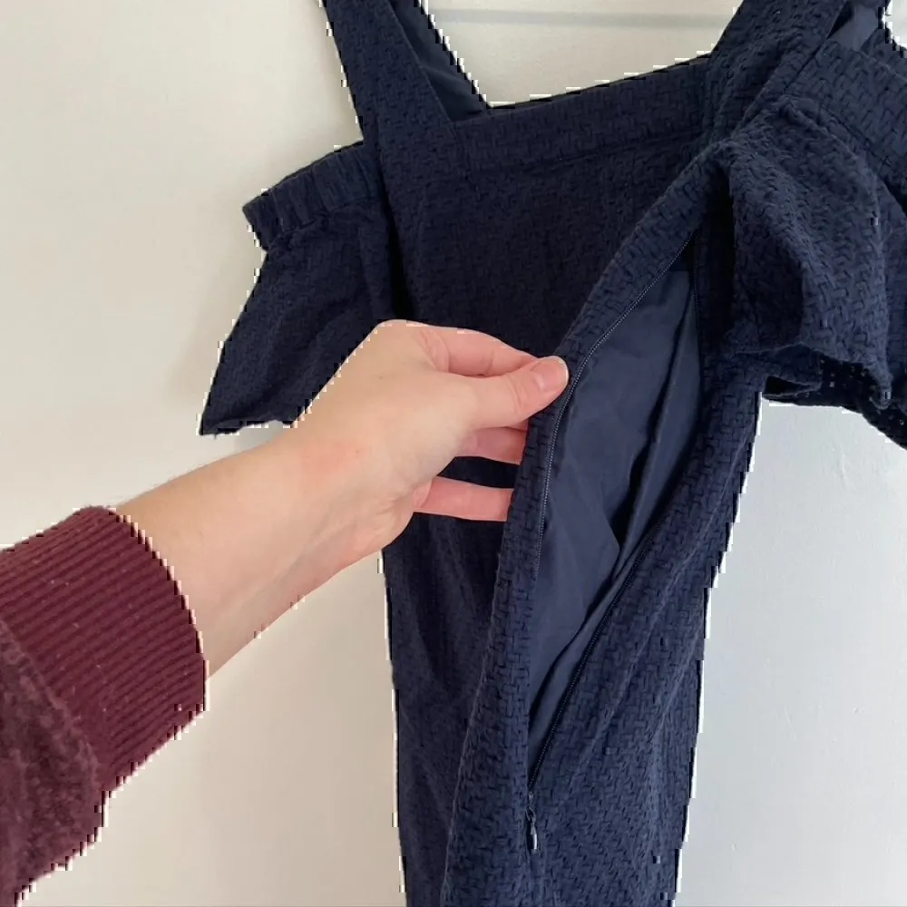 J. CREW Cold Shoulder Basketweave Textured Dress Navy Blue Mini Cotton Shift XS - Image 8