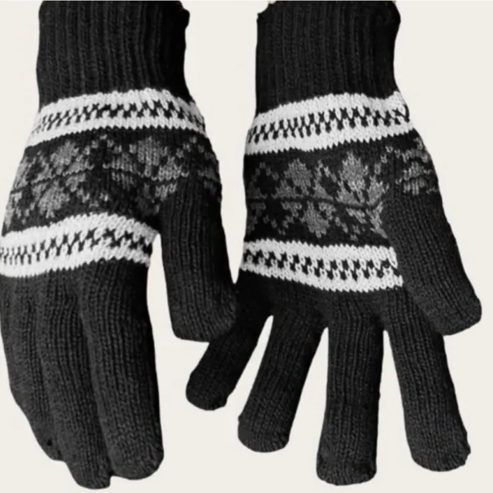 Black UNISEX Nordic Snowflake Gloves - Image 5