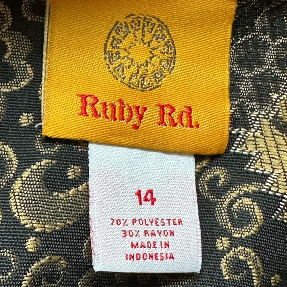 Ruby Rd  Black Gold Light Jacket Patch Pattern.Metal Buttons Front Pockets.Sz 14 - Image 9