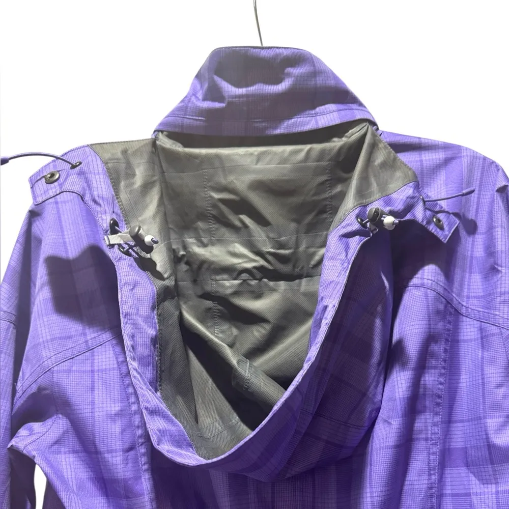 L.L. Bean Purple Plaid Hooded Rain Jacket Size M Waterproof Zip Up Size M - Image 5