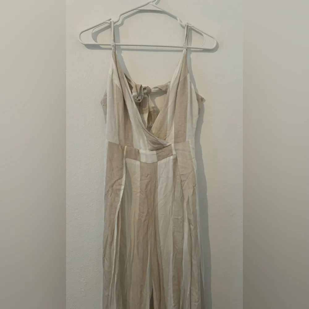 L’Atiste Tan  Striped Sleeveless Jumpsuit Open Back Cotton Linen Wide Leg NWT M - Image 3