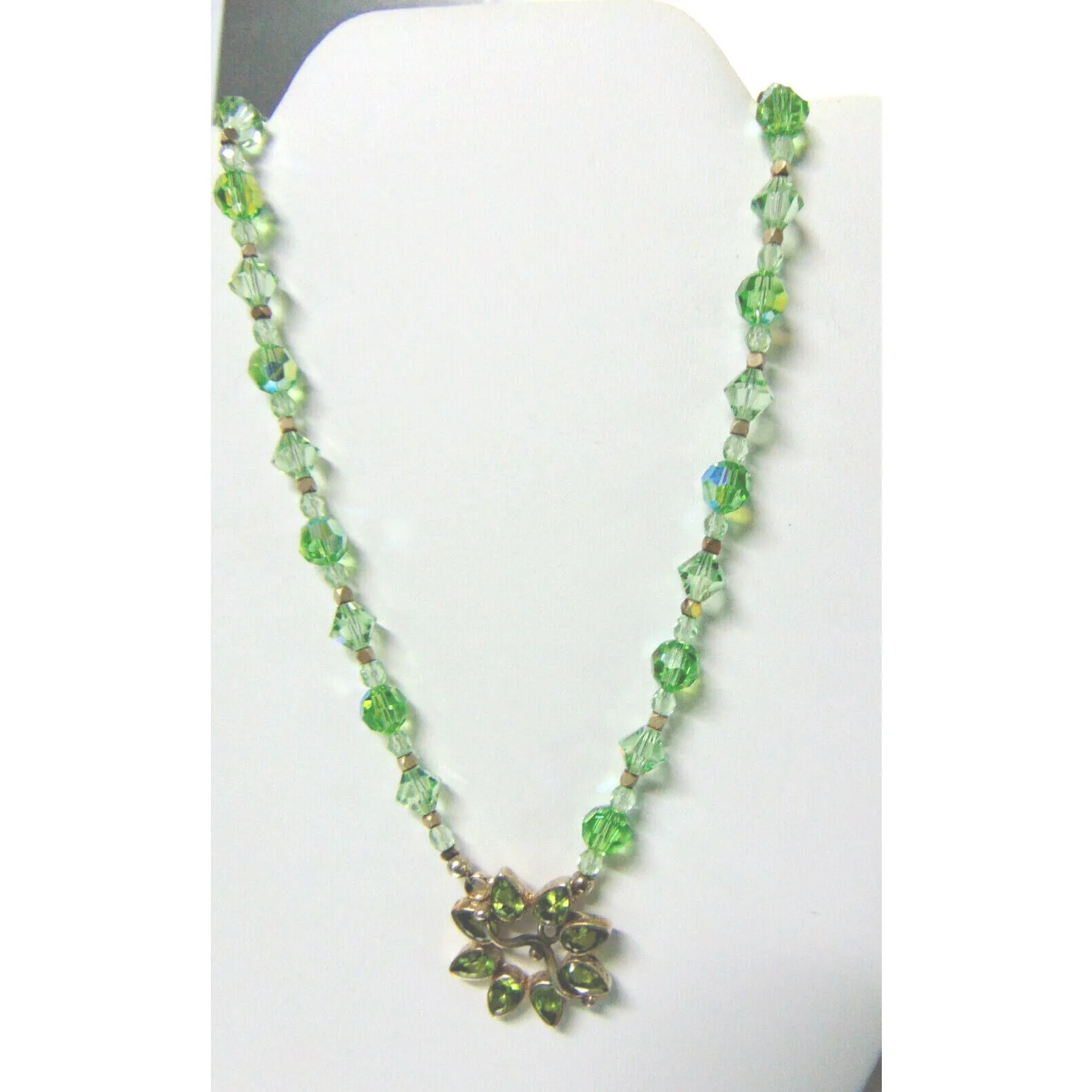 Paige Wallace Necklace 18" Green Glass Bead Sterling Silver Peridot Flower Vtg - Image 4