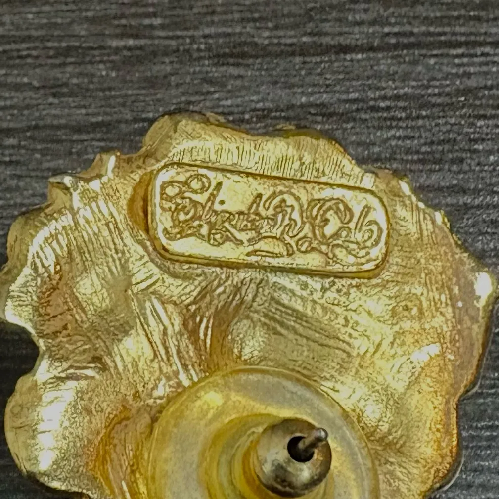 Elizabeth Cole Swarovski Crystal Earrings Antique Finish Flower Post Pierced Gold - Image 3