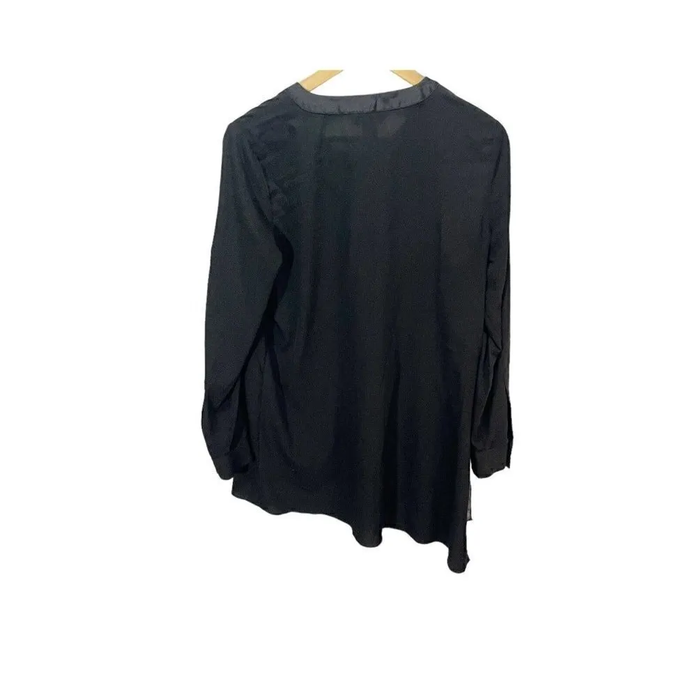 WHITE HOUSE BLACK MARKET Black High-Low Tunic Asymmetrical Hem Roll Tab Sleeve 8 - Image 2