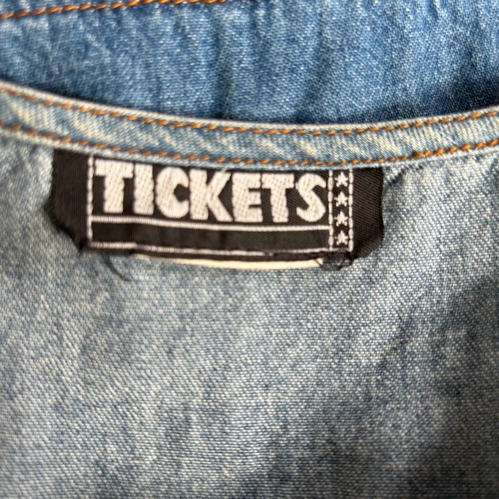 90s Denim Midi Dress USA Made Button Front Short Sleeve Empire Waist Jean Dress Blue Size M - Image 8