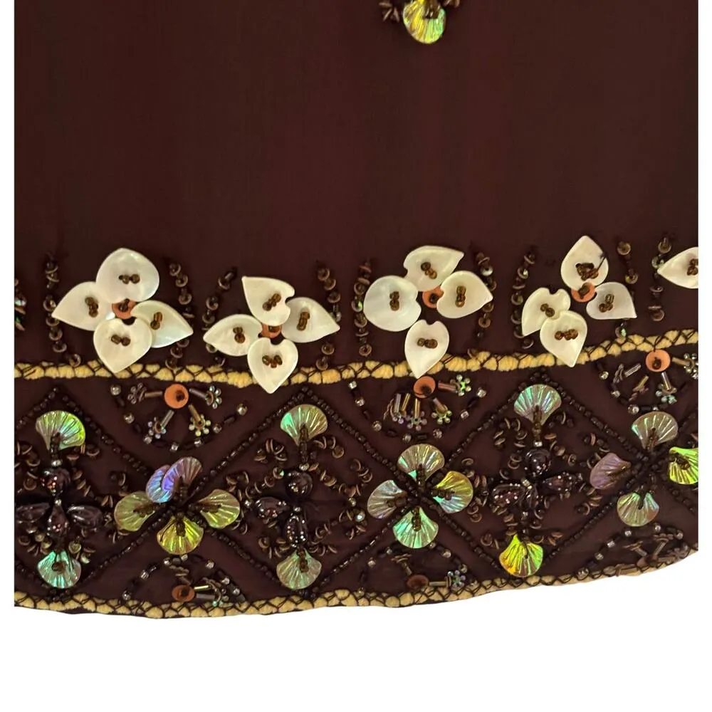 Cache Brown Silk Elaborate Embellished Peasant Boho Luxury Tunic Top $168 NWT - Image 8