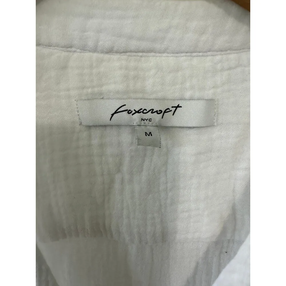 100% Cotton Crinkle Drawstring Ruched Tie Sleeves Button Down Shirt M - Image 5