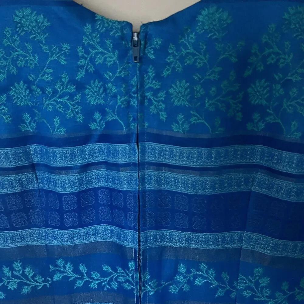 All That Jazz Women's Vintage 90's Blue Satin Jacquard Floral Dress 13/14 - Image 4