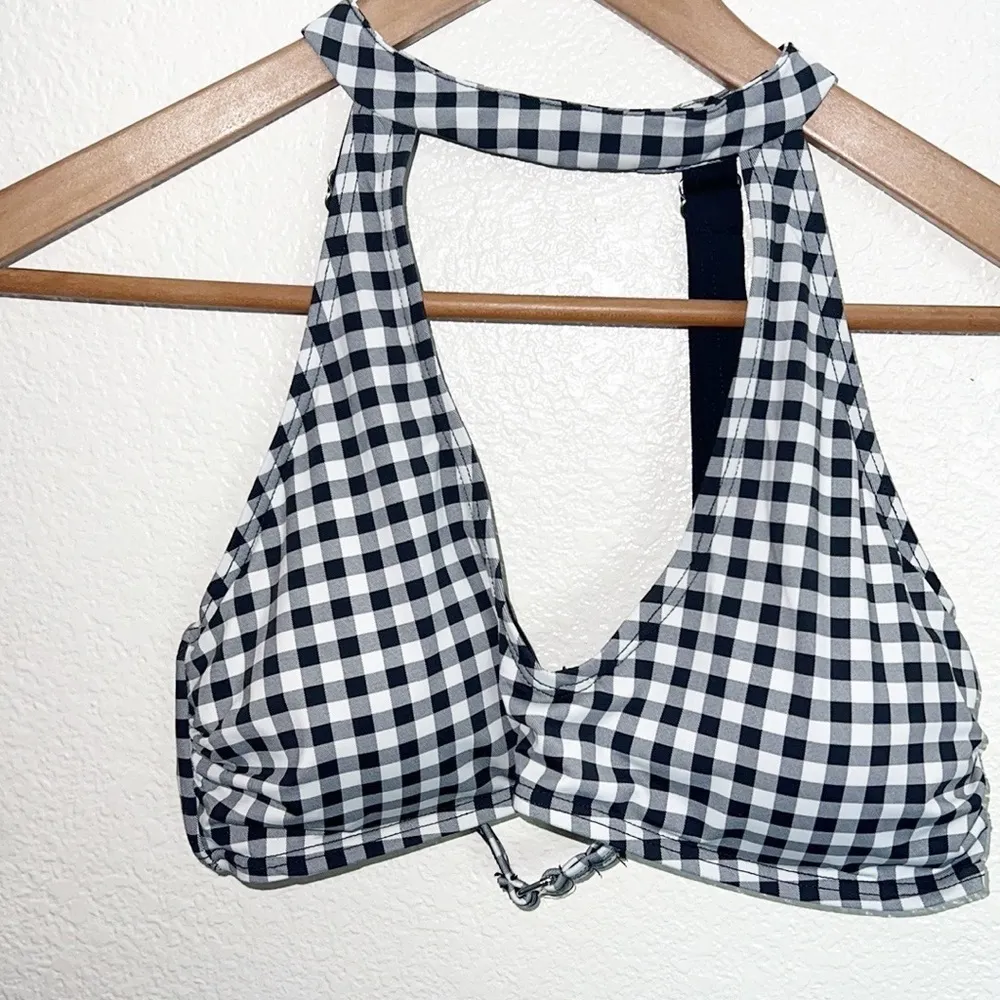 Tinibikini Swimwear Gingham Black White Choker Style V Neck Bikini Top - Image 2