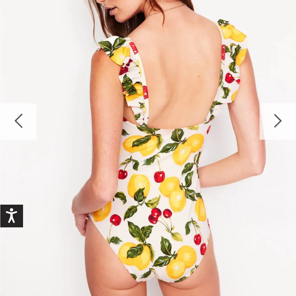 Boden Evia Ruffle One Piece Swimsuit in Ivory Cherries & Lemons Size US 8 Red - Image 3