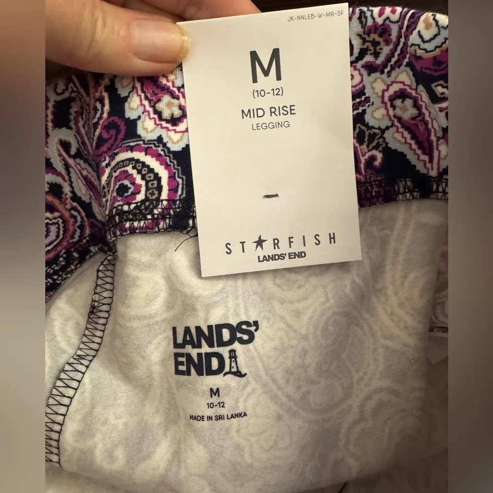 Lands' End Starfish NEW Leggings Mid Rise Deep Sea Navy Paisley Size M (10-12) - Image 7