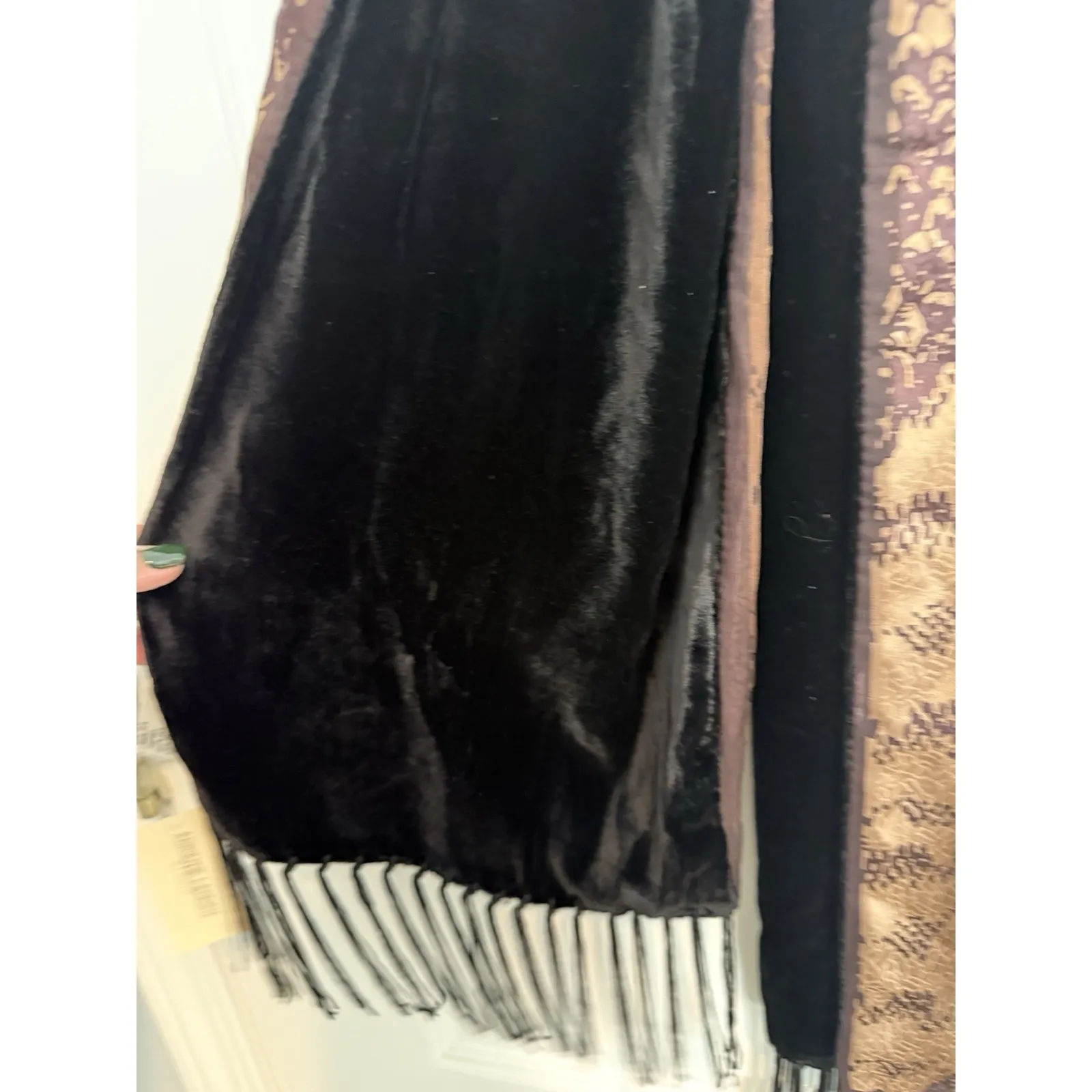 Adrienne Landau Animal Print Rectangular Silk Scarf Fringe Velvet Back - Image 4