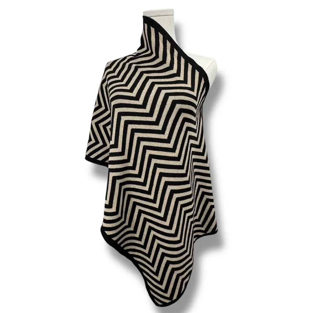 Cruise Club cardishawl chevron metallic gold black poncho wrap shawl NEW OS - Image 3
