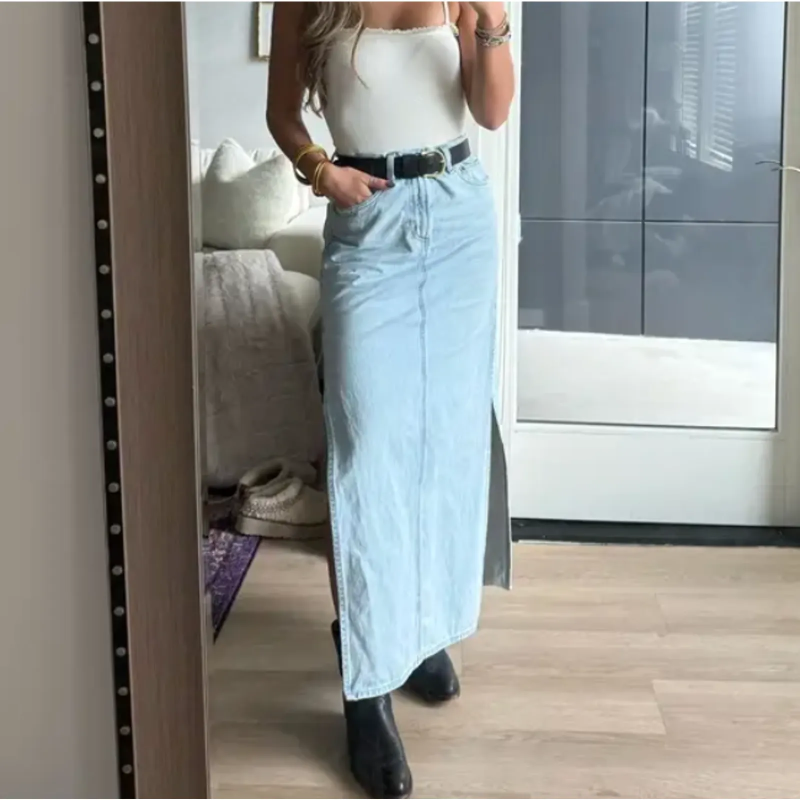 Agolde Denim Maxi Skirt SIZE 27 Jean Western Rigid Country Festival $258 FLAW - Image 7