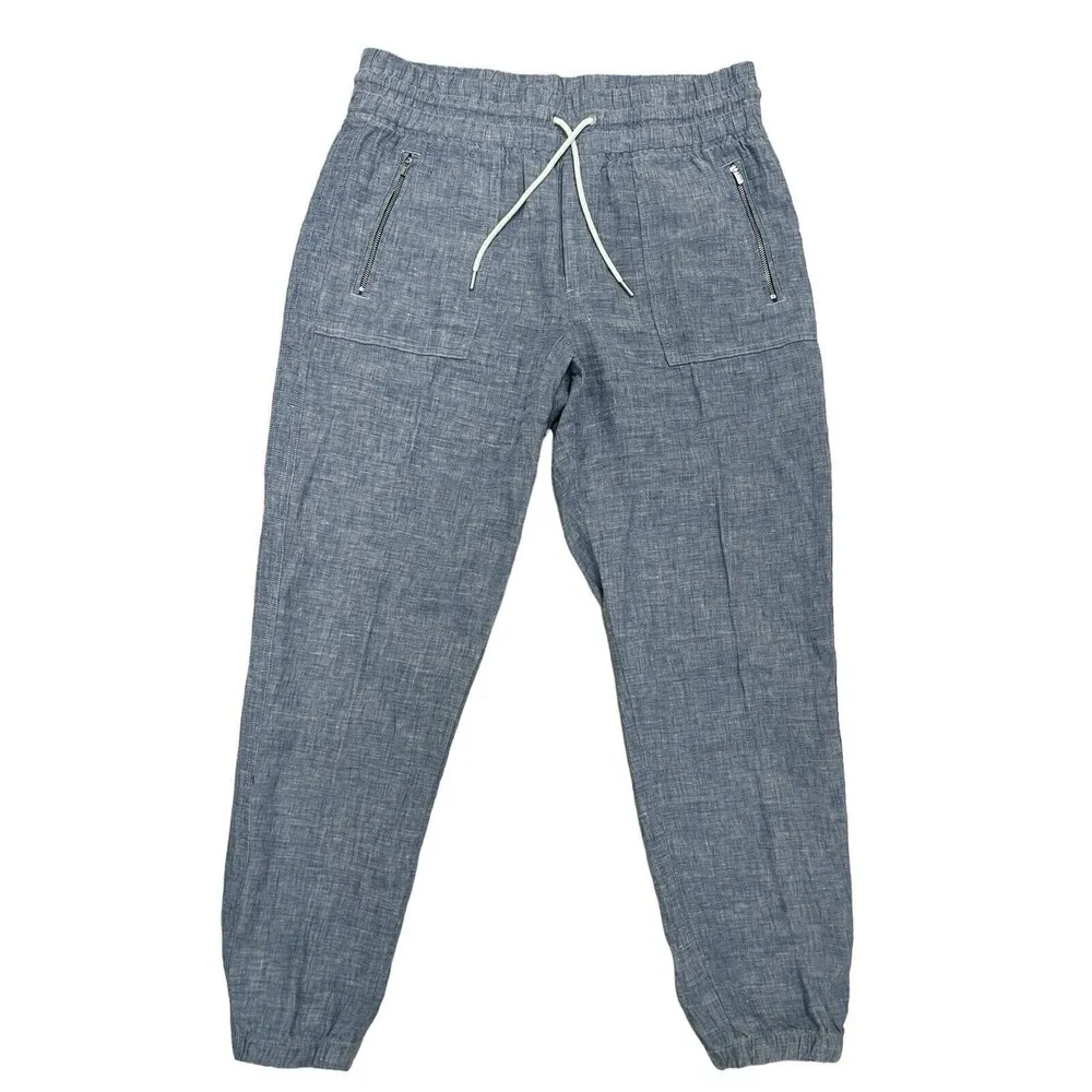Athleta Linen Cabo Jogger Pants Blue Chambray Travel Beach Outdoor Size 12 - Image 4