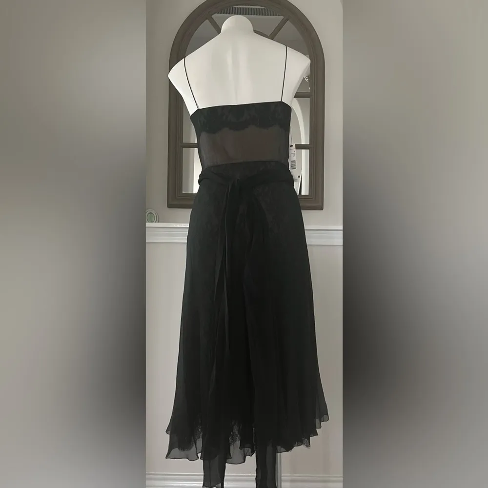 Glenda Dress (100% Silk) Black Chiffon & Lace, Size 8 New w/Tag $698 - Image 7