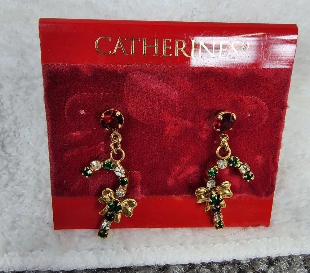 Chatherines Dangle Drop Candy Cane Pierced Post Earrings Christmas Holiday Wear - Image 14