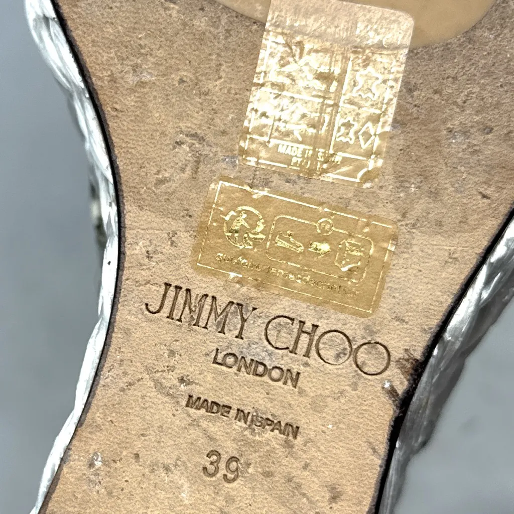 Jimmy Choo Ayla 110 Snakeskin Leather Raffia Strappy Platform Wedge Sandals 39 - Image 11