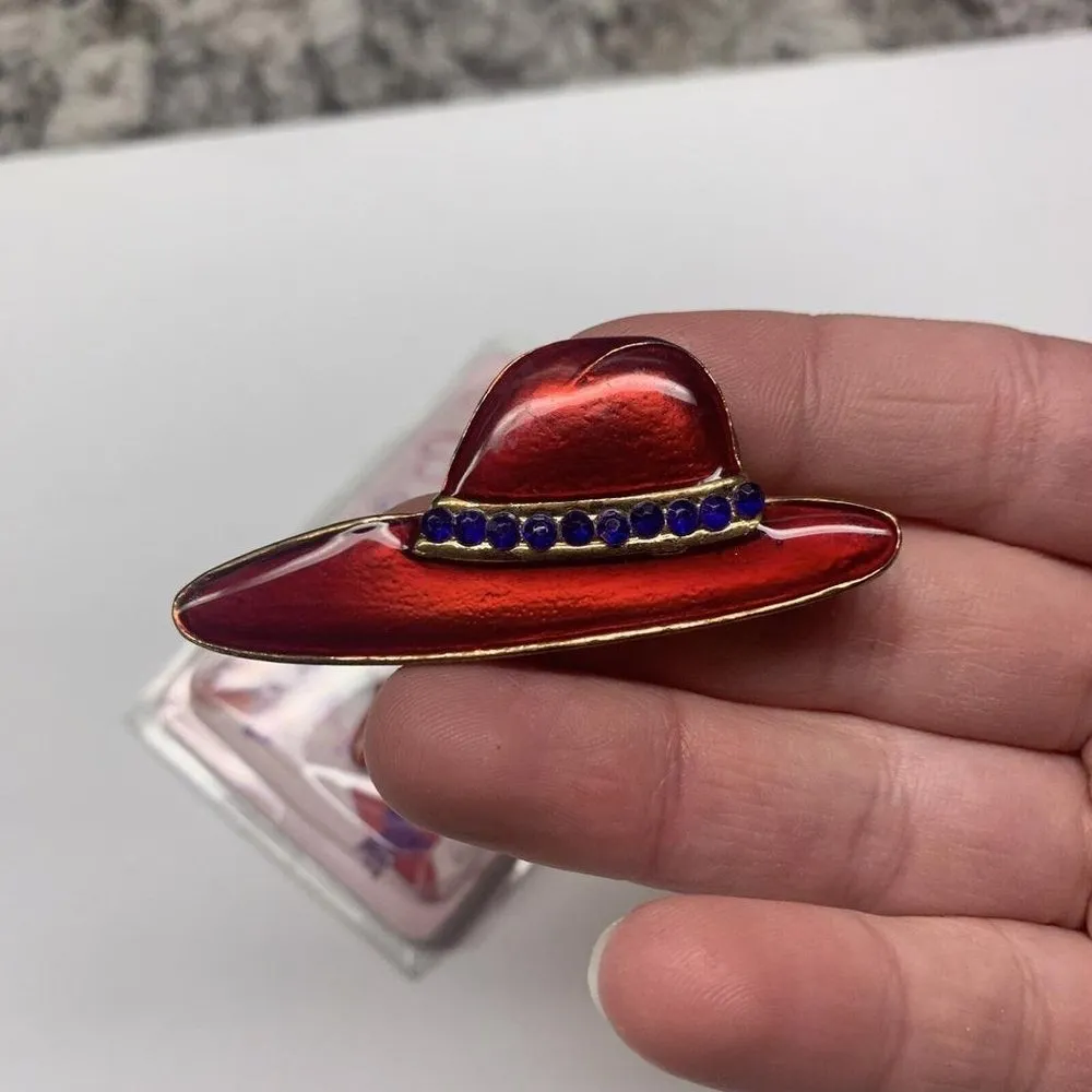 Lot Of 2 Costume Jewelry Brooch Pins Red Hat - Image 6