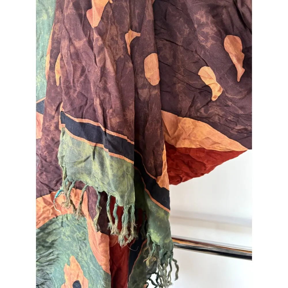 Y2K Bohemian Lagenlook Abstract Dyed Floral Beachy Lightweight Scarf Fringe - Image 4