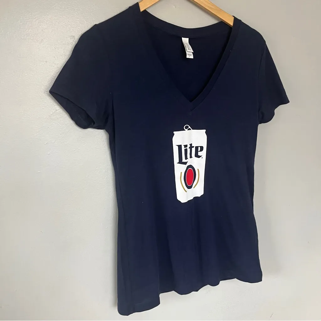 Bella Canvas Deep Blue Miller Light Beer Can V-Neck Tee - Image 2