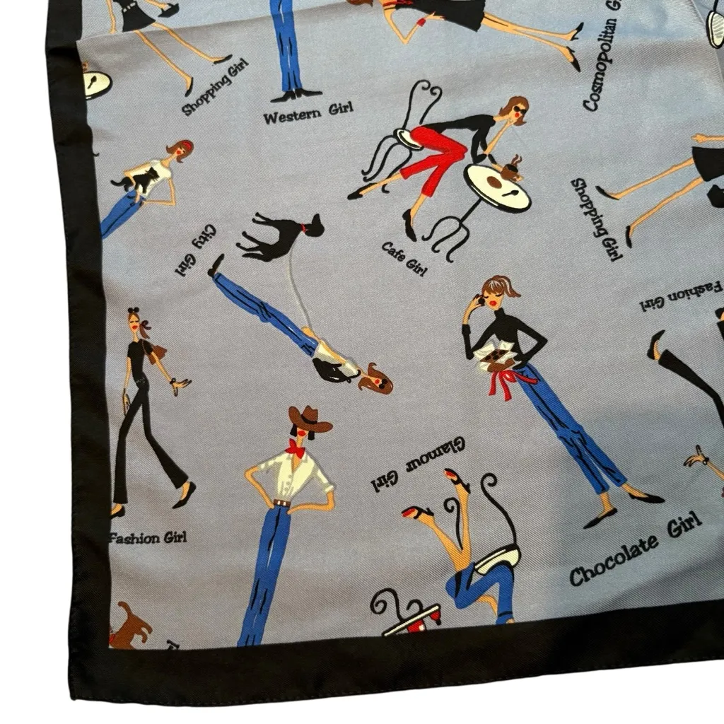 NWT, Rare Vintage The Girls Helen Welsh Designer 100% Silk Scarf, 21” square Black - Image 3