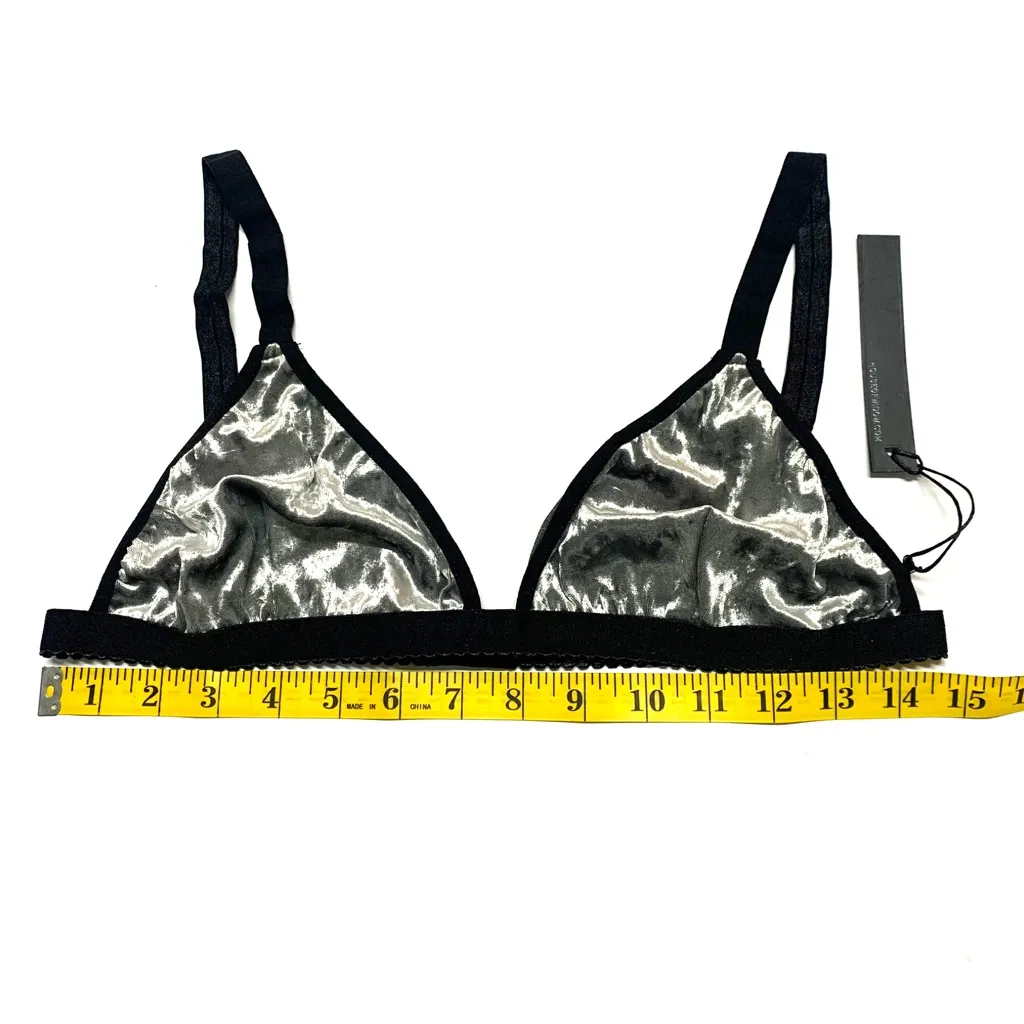 Widow Stretch Black Silver Velvet Triangle Bralette Top Size XL - Image 7