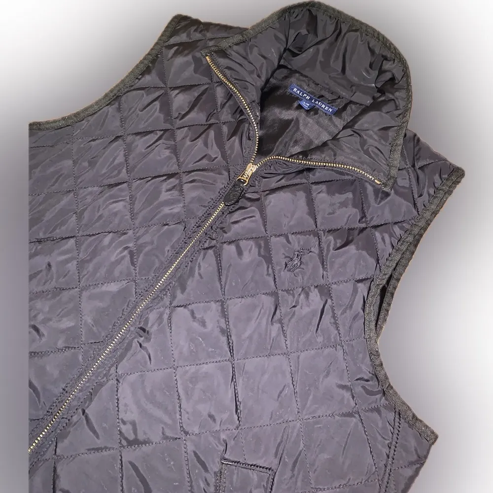 Ralph Lauren Blue Label Black Quilted Zip Classic Puffer Vest Pony Logo Preppy L Size L - Image 3