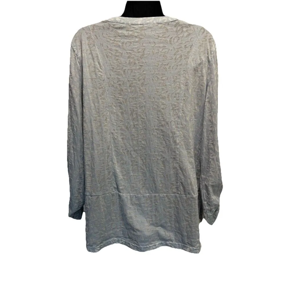 RXB Light Blue Floral Imprint Long Sleeve Shirt V Neck‎ Size Large High/Low - Image 4