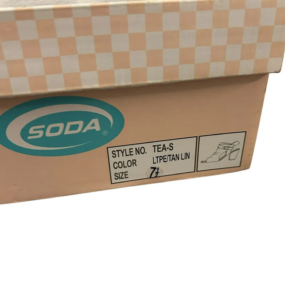 Soda Shoes Womens 7.5 Peep Toe Buckle Booties Linen Tan Stacked Heel Coastal New - Image 6