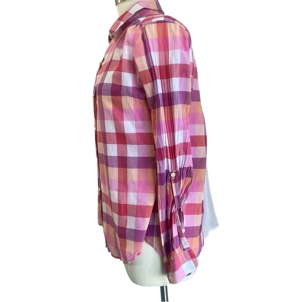 Isabella Sinclair Hibiscus Tea Plaid Button Up Blouse In Cotton Blend Size Small Pink - Image 2