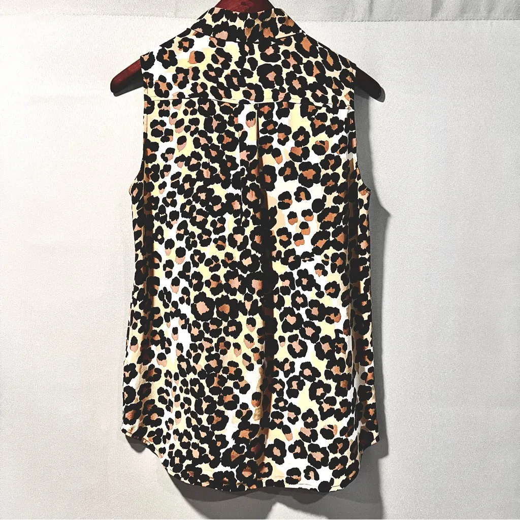 Equipment Leopard Print Button Down Sleeveless Shirt - Image 2