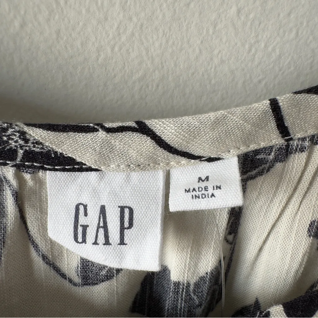 GAP Tie-Waist Scoopneck Midi Dress in White Black Floral Button Down Front M NWT - Image 10